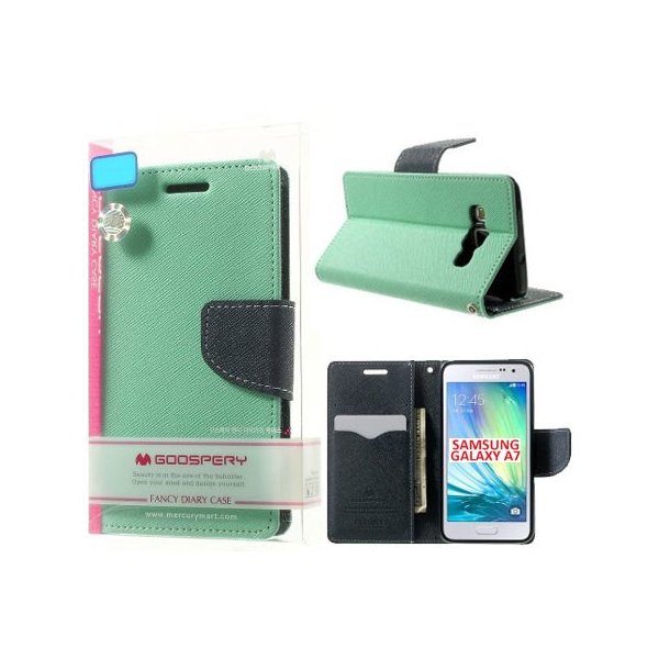 CUSTODIA FLIP ORIZZONTALE per SAMSUNG SM-A700 GALAXY A7 (NO VERSIONE 2016) CON INTERNO IN TPU E STAND VERDE ACQUA MERCURY