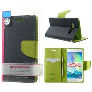 CUSTODIA FLIP ORIZZONTALE per SAMSUNG SM-A700 GALAXY A7 (NO VERSIONE 2016) CON INTERNO IN TPU E STAND BLU FANCY MERCURY