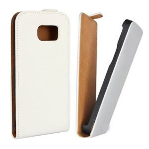 CUSTODIA FLIP VERTICALE SLIM SIMILPELLE per SAMSUNG SM-G920 GALAXY S6 COLORE BIANCO