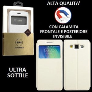 CUSTODIA FLIP ORIZZONTALE PELLE per SAMSUNG SM-A300 GALAXY A3 (NO VERSIONE 2016) con CHIUSURA MAGNETICA INVISIBILE COLORE BIANCO