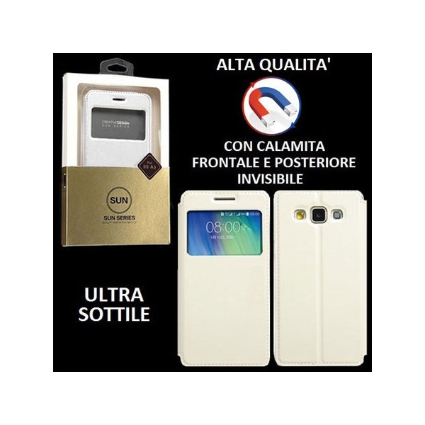 CUSTODIA FLIP ORIZZONTALE PELLE per SAMSUNG SM-A300 GALAXY A3 (NO VERSIONE 2016) con CHIUSURA MAGNETICA INVISIBILE COLORE BIANCO