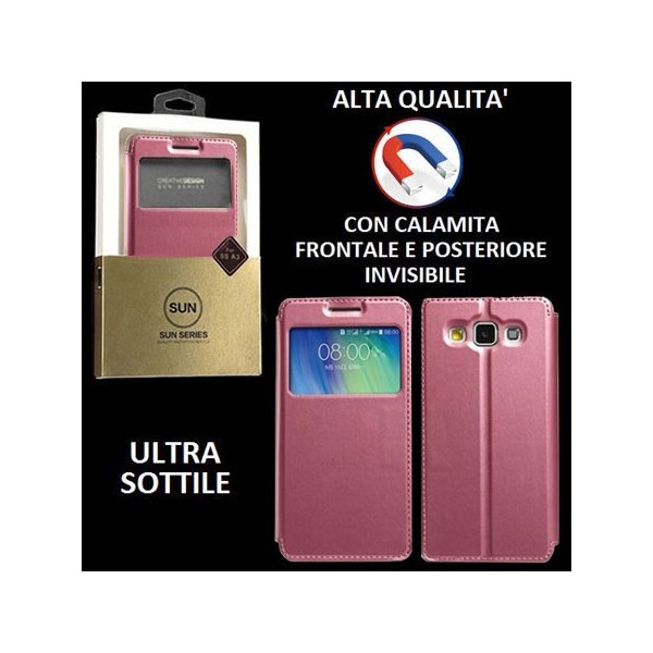 CUSTODIA FLIP ORIZZONTALE PELLE per SAMSUNG SM-A300 GALAXY A3 (NO VERSIONE 2016) con CHIUSURA MAGNETICA INVISIBILE COLORE ROSA