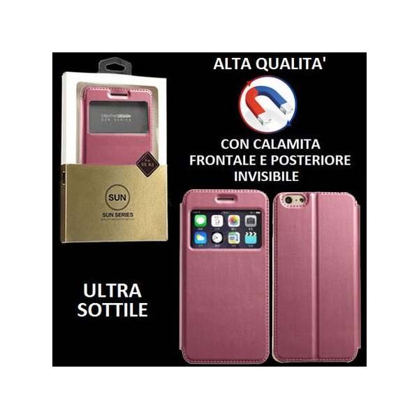 CUSTODIA FLIP ORIZZONTALE PELLE per APPLE IPHONE 6, 6S 4.7" POLLICI con CHIUSURA MAGNETICA INVISIBILE ED INTERNO IN TPU ROSA