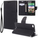 CUSTODIA FLIP ORIZZONTALE per HTC DESIRE 320 CON INTERNO IN TPU, STAND, PORTA CARTE E LACCIO DA POLSO COLORE NERO