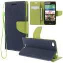 CUSTODIA FLIP ORIZZONTALE per HTC DESIRE 320 CON INTERNO IN TPU, STAND, PORTA CARTE E LACCIO DA POLSO COLORE BLU