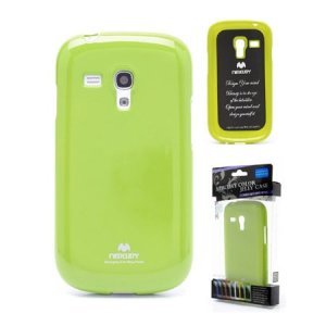 CUSTODIA GEL TPU SILICONE per SAMSUNG I8190 GALAXY S3 MINI VERDE LUCIDO CON GLITTER ALTA QUALITA' MERCURY BLISTER