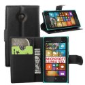 CUSTODIA FLIP ORIZZONTALE SIMILPELLE per MICROSOFT LUMIA 532 CON STAND, TASCHE PORTA CARTE E CHIUSURA MAGNETICA COLORE NERO