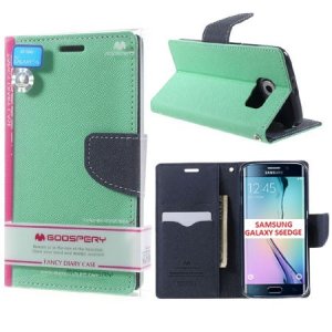 CUSTODIA FLIP ORIZZONTALE per SAMSUNG SM-G925 GALAXY S6 EDGE CON INTERNO IN TPU E STAND VERDE ACQUA FANCY DIARY MERCURY