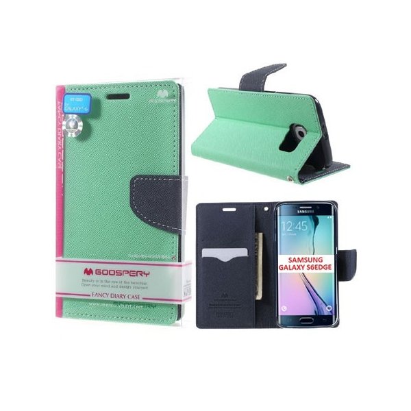 CUSTODIA FLIP ORIZZONTALE per SAMSUNG SM-G925 GALAXY S6 EDGE CON INTERNO IN TPU E STAND VERDE ACQUA FANCY DIARY MERCURY