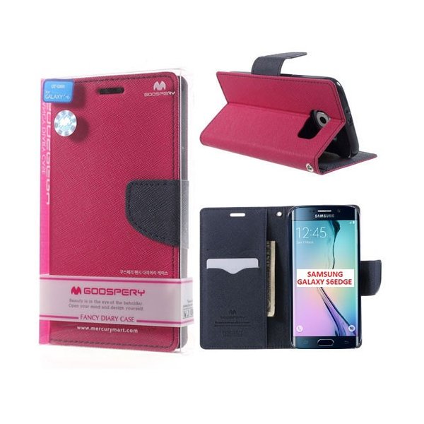 CUSTODIA FLIP ORIZZONTALE per SAMSUNG SM-G925 GALAXY S6 EDGE CON INTERNO IN TPU E STAND FUCSIA FANCY DIARY BLISTER MERCURY