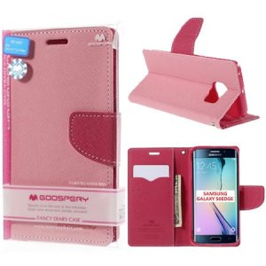 CUSTODIA FLIP ORIZZONTALE per SAMSUNG SM-G925 GALAXY S6 EDGE CON INTERNO IN TPU E STAND ROSA FANCY DIARY BLISTER MERCURY