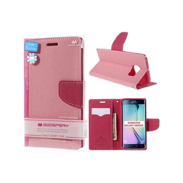 CUSTODIA FLIP ORIZZONTALE per SAMSUNG SM-G925 GALAXY S6 EDGE CON INTERNO IN TPU E STAND ROSA FANCY DIARY BLISTER MERCURY