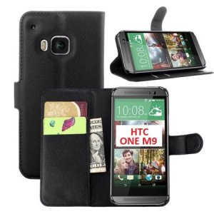 CUSTODIA per HTC ONE M9, ONE M9 PRIME CAMERA - FLIP ORIZZONTALE SIMILPELLE CON STAND E TASCHE PORTA CARTE COLORE NERO