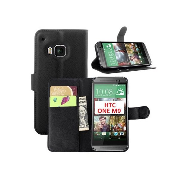 CUSTODIA per HTC ONE M9, ONE M9 PRIME CAMERA - FLIP ORIZZONTALE SIMILPELLE CON STAND E TASCHE PORTA CARTE COLORE NERO