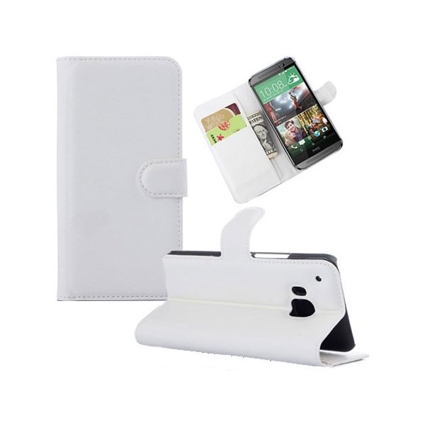 CUSTODIA per HTC ONE M9, ONE M9 PRIME CAMERA - FLIP ORIZZONTALE SIMILPELLE CON STAND E TASCHE PORTA CARTE COLORE BIANCO