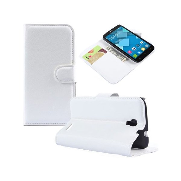 CUSTODIA FLIP ORIZZONTALE SIMILPELLE per ALCATEL ONE TOUCH POP 2 CON STAND, PORTA CARTE E CHIUSURA MAGNETICA COLORE BIANCO