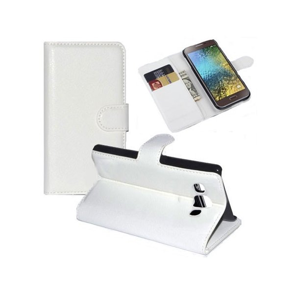 CUSTODIA FLIP ORIZZONTALE SIMILPELLE per SAMSUNG SM-E500 GALAXY E5 CON STAND, PORTA CARTE E CHIUSURA MAGNETICA COLORE BIANCO