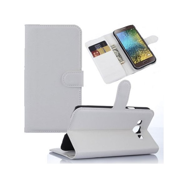 CUSTODIA FLIP ORIZZONTALE SIMILPELLE per SAMSUNG SM-E700 GALAXY E7 CON STAND, PORTA CARTE E CHIUSURA MAGNETICA COLORE BIANCO