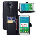 CUSTODIA FLIP ORIZZONTALE SIMILPELLE per ALCATEL ONE TOUCH 6037 IDOL 2 CON STAND E TASCHE PORTA CARTE COLORE NERO