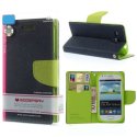 CUSTODIA FLIP ORIZZONTALE per SAMSUNG I8190 GALAXY S3 MINI, I8200 CON STAND E PORTA CARTE COLORE BLU E VERDE FANCY DIARY MERCURY