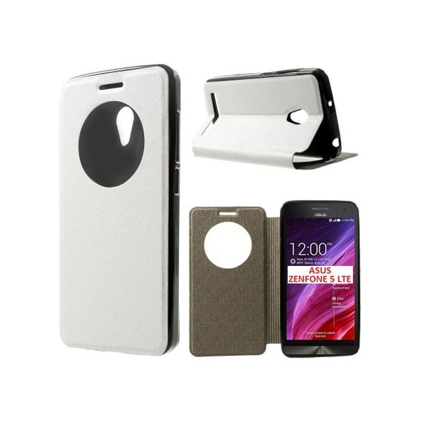 CUSTODIA FLIP ORIZZONTALE SIMILPELLE per ASUS ZENFONE 5 LITE - A502CG CON INTERNO IN TPU, FINESTRA ID E STAND COLORE BIANCO