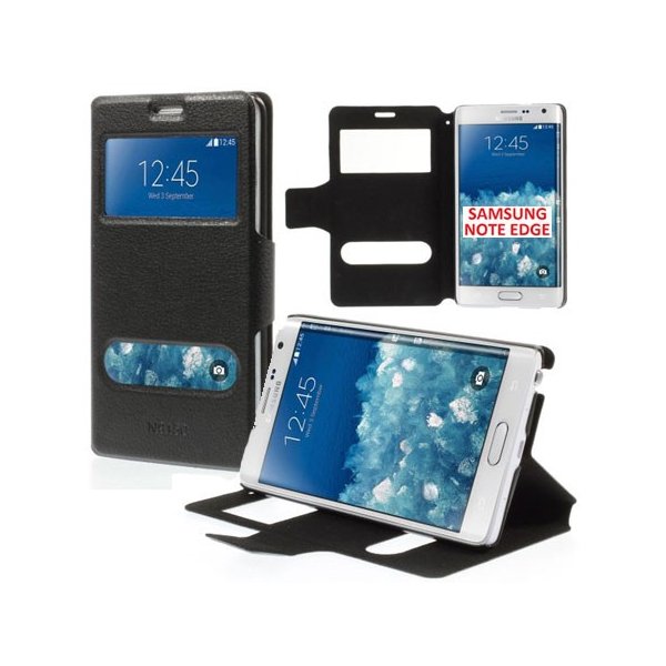 CUSTODIA FLIP ORIZZONTALE SLIM per SAMSUNG N915 GALAXY NOTE EDGE CON DOPPIA FINESTRA ID, STAND E CHIUSURA MAGNETICA COLORE NERO