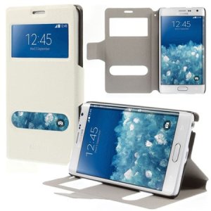 CUSTODIA FLIP ORIZZONTALE SLIM per SAMSUNG N915 GALAXY NOTE EDGE CON DOPPIA FINESTRA ID, STAND E CHIUSURA MAGNETICA BIANCO