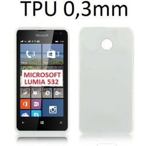 CUSTODIA GEL TPU SILICONE ULTRA SLIM 0,3mm per MICROSOFT LUMIA 532 COLORE BIANCO TRASPARENTE