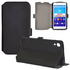 CUSTODIA FLIP ORIZZONTALE SLIM per SONY XPERIA Z4, XPERIA Z3+ CON INTERNO IN TPU, STAND E TASCHE PORTA CARTE COLORE NERO