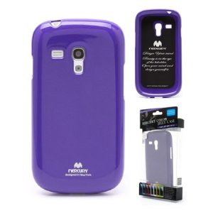 CUSTODIA GEL TPU SILICONE per SAMSUNG I8190 GALAXY S3 MINI VIOLA LUCIDO CON GLITTER ALTA QUALITA' MERCURY BLISTER