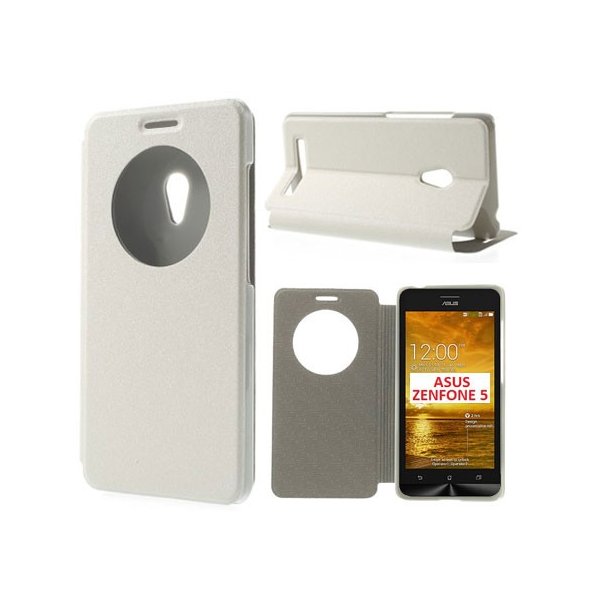 CUSTODIA FLIP ORIZZONTALE SIMILPELLE per ASUS ZENFONE 5 (NO LTE) A501CG, A500CG, A500KL CON FINESTRA ID E STAND BIANCO