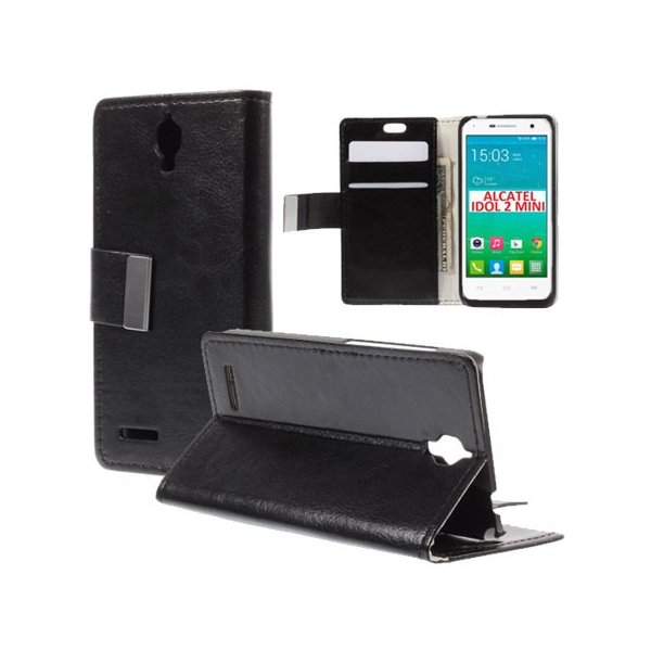 CUSTODIA FLIP ORIZZONTALE SIMILPELLE per ALCATEL IDOL 2 MINI, ONE TOUCH 6016 CON STAND E TASCHE PORTA CARTE COLORE NERO