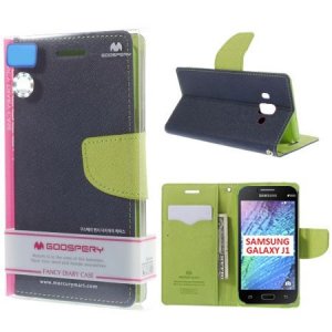 CUSTODIA FLIP ORIZZONTALE per SAMSUNG SM-J100H GALAXY J1 CON STAND E INTERNO IN TPU COLORE BLU FANCY DIARY MERCURY