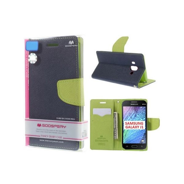 CUSTODIA FLIP ORIZZONTALE per SAMSUNG SM-J100H GALAXY J1 CON STAND E INTERNO IN TPU COLORE BLU FANCY DIARY MERCURY