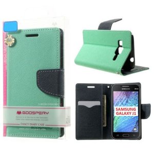 CUSTODIA FLIP ORIZZONTALE per SAMSUNG SM-J100H GALAXY J1 CON STAND E INTERNO IN TPU VERDE ACQUA FANCY DIARY MERCURY