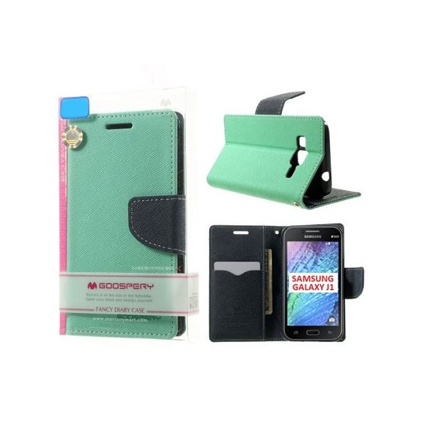 CUSTODIA FLIP ORIZZONTALE per SAMSUNG SM-J100H GALAXY J1 CON STAND E INTERNO IN TPU VERDE ACQUA FANCY DIARY MERCURY