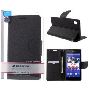 CUSTODIA FLIP ORIZZONTALE per SONY XPERIA Z4, XPERIA Z3+ CON INTERNO IN TPU, STAND E PORTA CARTE COLORE NERO FANCY DIARY MERCURY