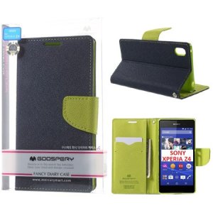 CUSTODIA FLIP ORIZZONTALE per SONY XPERIA Z4, XPERIA Z3+ CON INTERNO IN TPU, STAND E PORTA CARTE COLORE BLU FANCY DIARY MERCURY