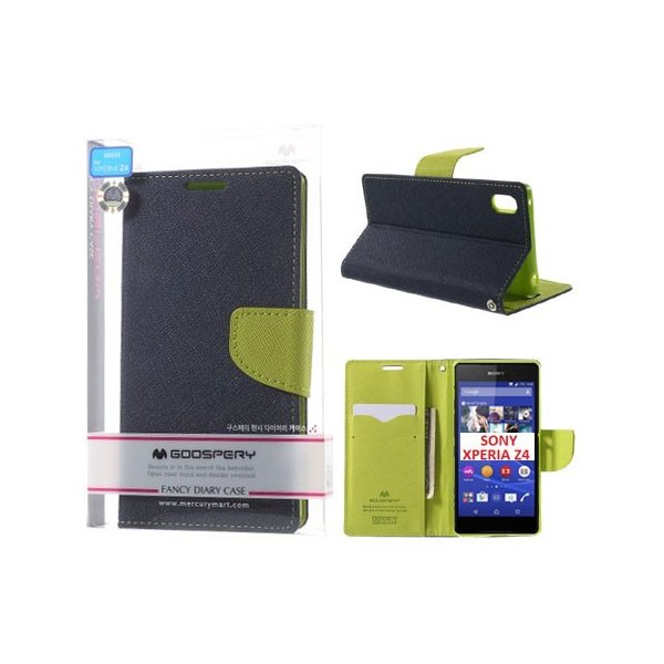 CUSTODIA FLIP ORIZZONTALE per SONY XPERIA Z4, XPERIA Z3+ CON INTERNO IN TPU, STAND E PORTA CARTE COLORE BLU FANCY DIARY MERCURY