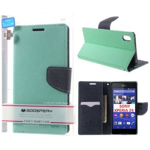 CUSTODIA FLIP ORIZZONTALE per SONY XPERIA Z4, XPERIA Z3+ CON INTERNO IN TPU, STAND E PORTA CARTE VERDE ACQUA FANCY DIARY MERCURY