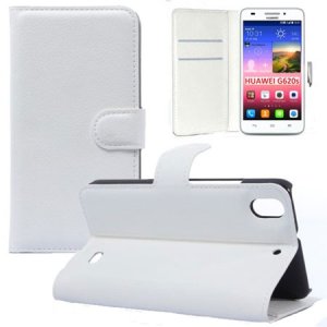 CUSTODIA FLIP ORIZZONTALE SIMILPELLE per HUAWEI ASCEND G620s CON STAND, PORTA CARTE E CHIUSURA MAGNETICA COLORE BIANCO