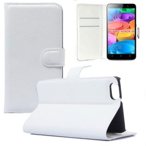 CUSTODIA FLIP ORIZZONTALE SIMILPELLE per HUAWEI HONOR 4X CON STAND, PORTA CARTE E CHIUSURA MAGNETICA COLORE BIANCO