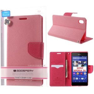 CUSTODIA FLIP ORIZZONTALE per SONY XPERIA Z4, XPERIA Z3+ CON INTERNO IN TPU, STAND E PORTA CARTE COLORE ROSA FANCY DIARY MERCURY