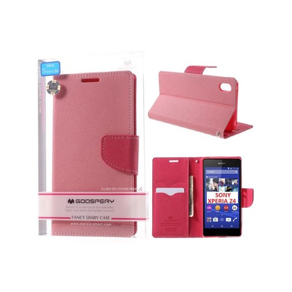 CUSTODIA FLIP ORIZZONTALE per SONY XPERIA Z4, XPERIA Z3+ CON INTERNO IN TPU, STAND E PORTA CARTE COLORE ROSA FANCY DIARY MERCURY