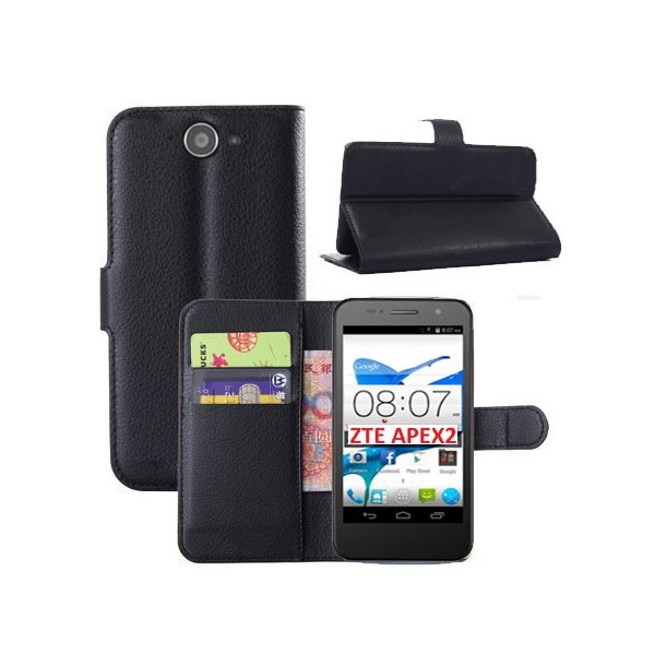 CUSTODIA FLIP ORIZZONTALE SIMILPELLE per ZTE BLADE APEX 2 CON STAND, PORTA CARTE E CHIUSURA MAGNETICA COLORE NERO