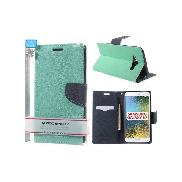 CUSTODIA FLIP ORIZZONTALE per SAMSUNG SM-E700 GALAXY E7 CON INTERNO IN TPU E STAND COLORE VERDE ACQUA FANCY DIARY MERCURY