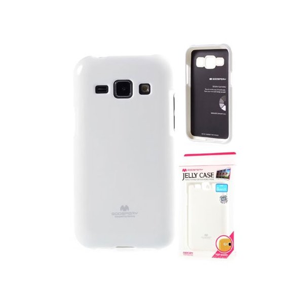 CUSTODIA GEL TPU SILICONE per SAMSUNG SM-J100H GALAXY J1 COLORE BIANCO LUCIDO CON GLITTER ALTA QUALITA' MERCURY BLISTER