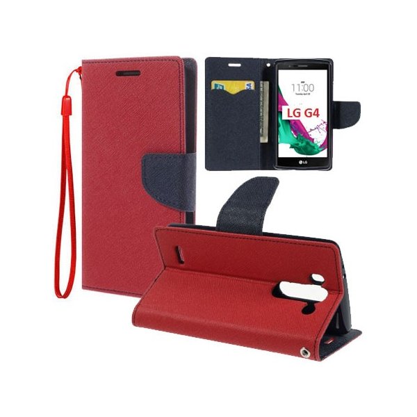 CUSTODIA FLIP ORIZZONTALE per LG G4, H815 CON INTERNO IN TPU SILICONE, STAND, TASCHE PORTA CARTE E LACCIO DA POLSO COLORE ROSSO