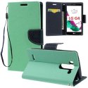 CUSTODIA FLIP ORIZZONTALE per LG G4, H815 CON INTERNO IN TPU SILICONE, STAND, PORTA CARTE E LACCIO DA POLSO COLORE VERDE ACQUA