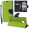 CUSTODIA FLIP ORIZZONTALE per MICROSOFT LUMIA 532 CON INTERNO IN TPU, STAND, PORTA CARTE E LACCIO DA POLSO COLORE VERDE